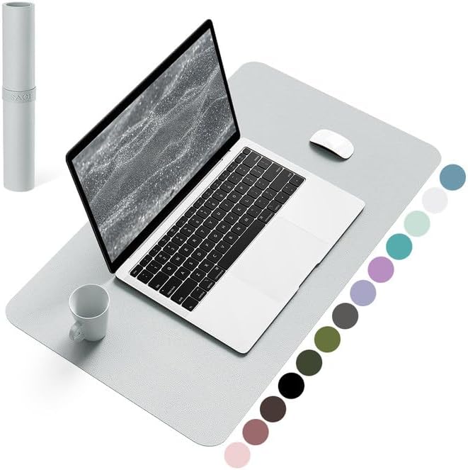 YSAGi Non-Slip Leather Desk Pad, Waterproof Laptop Computer Desk Keyboard Mat, Table Protector Blotter Mat, Large Mouse Pad for Office/Work/Home/Decor(Silver-Grey, 23.6" x 13.7")