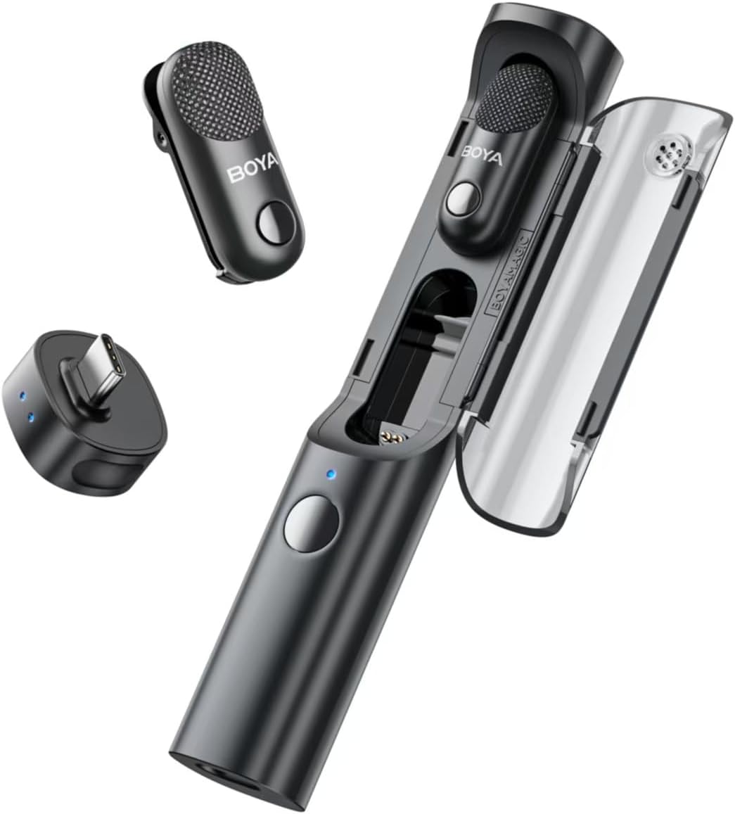 BOYA Magic Wireless Mini Microphones for iPhone 15-16/Android, 4 Form-in-1 Mic, 7g Lightweight, AI Noise Reduction, 48kHz/24bit, APP Control, 328ft Range, Microphone for Recording (Stand not included)