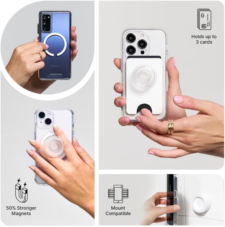 PopSockets Phone Grip for MagSafe with Kickstand, Magnetic Stand, Swappable Top, Secure Hold for iPhone MagSafe Cases, Phone & Tablet Grip, Cute PopSockets - Rainbow Glass