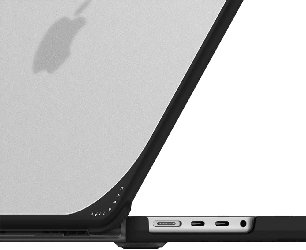 CASETiFY Bounce MacBook Pro 16-inch (M3/M4) Case [Enhanced Protective Corner Design/Ventilation Cutouts/Anti-Slip Grip] - Small Blue Flowers - Clear Black