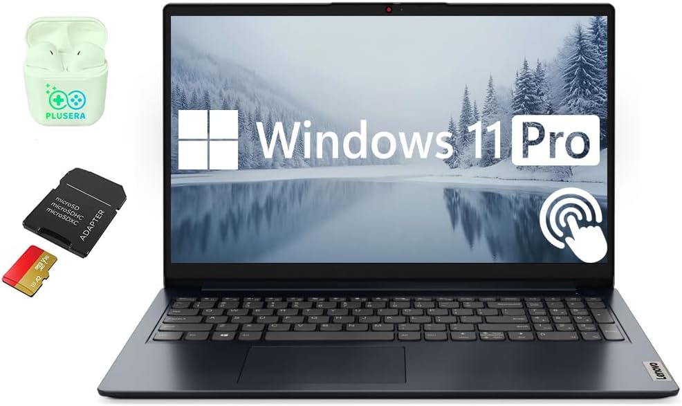 Lenovo IdeaPad 15.6” FHD Touchscreen Laptop, 24GB RAM 1.5TB Storage (1TB SSD+512GB SD Card), 10-Cores Intel Core i5-1235U, Windows 11 Pro with Microsoft Office Included, PLUSERA Earphones