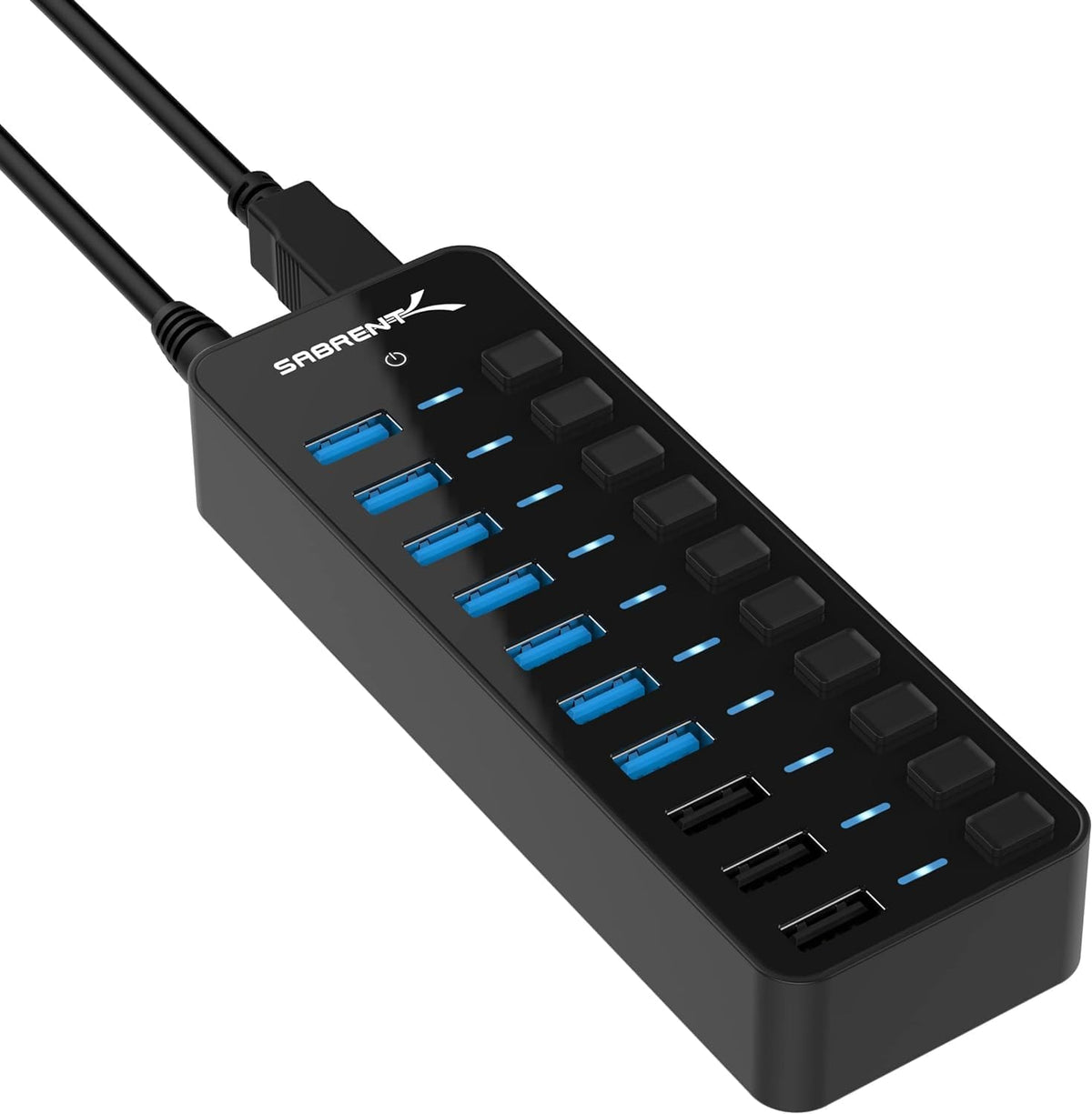 SABRENT 10-Port USB 3.0 Hub, Individual Power Switches and LEDs, 3 Smart Charging Ports, 60W Power Adapter, for PC, Mac, Xbox, PS5, Laptop, Desktop, USB Devices (HB-B7C3)