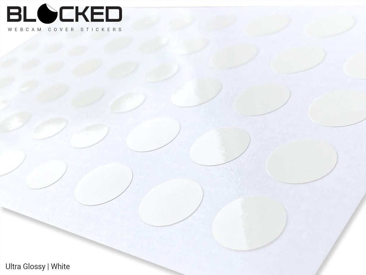 BLOCKED Stackable Webcam/Camera Vinyl Covers | 57 Low-Tack Restickable Webcam Sticker | Multiple Sizes | White 57-Pack (Ultra Glossy)
