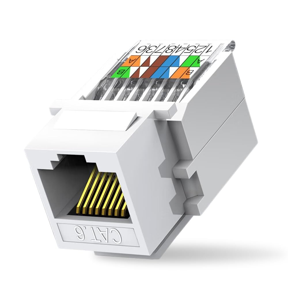 50-Pack Cat6 Tool-Less RJ45 Keystone Jack, No Punch-Down Tool Required Module Coupler, White