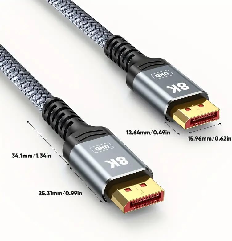 8K 1.4, 6.6FT (8K@60Hz, 4K@144Hz, 2K@240Hz), 32.4Gbps 2.2/FreeSync/G-Sync, Capshi DisplayPort Cable VESA Certified DP