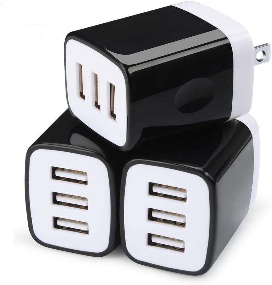 Wall Charger Adapter,USB Cubes,Sicodo 3Pack Universal Travel 3.1A 3 Muti Port Plug Charging Block Compatible with iPhone 16,15,14,13,12,SE 2020,11,X,Plus,Samsung GalaxyS24,S23,S22,S21,S20Ultra,Plus,LG
