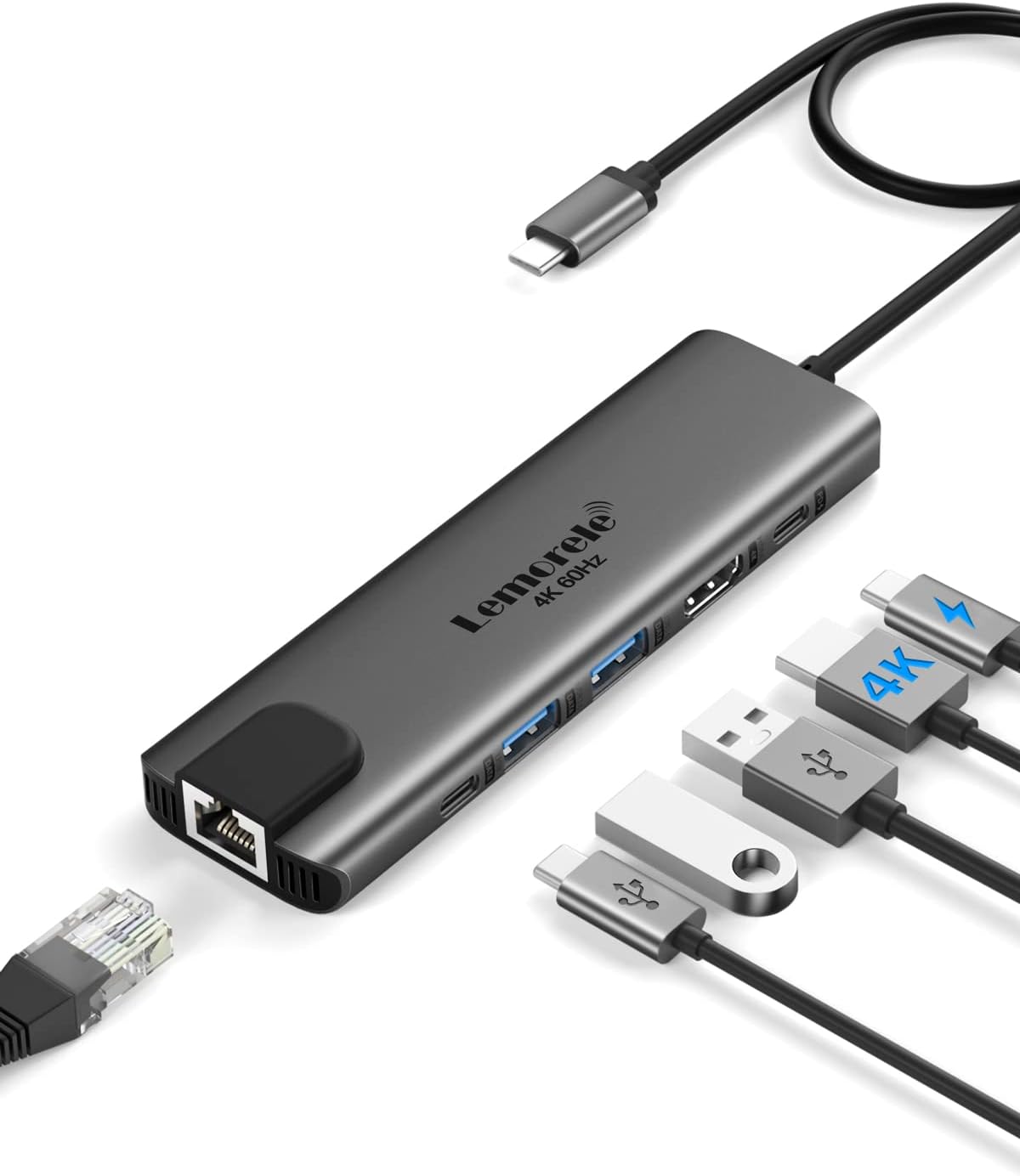 Lemorele USB-C Hub 6-in-1 with 4K@60Hz HDMI, Gigabit Ethernet,100W Power Delivery, USB-C and 2 USB-A 5 Gbps Data Ports for MacBook Air/Pro, Dell, Hp, XPS, and More