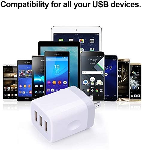 USB Charger Cubes, Wall Charger Adapter,Sicodo 3Pack Universal Travel 3.1A 3 Muti Port Plug Charging Block Compatible with iPhone 16,15,14,13,12,SE 2020,11,X,Plus,Samsung GalaxyS24,S23,S22,S21 Plus,LG