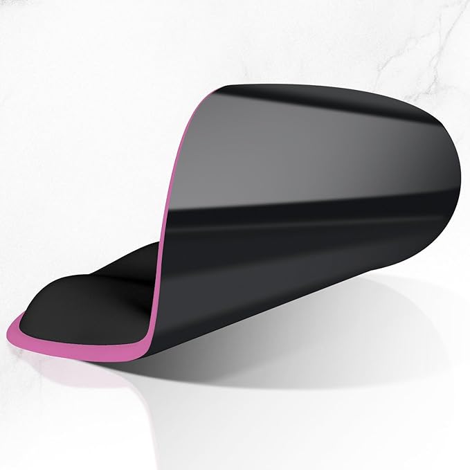 ITNRSIIET Ergonomic Mouse Pad with Wider Memory Foam Wrist Rest +17% - Curved Cushion Reduces Pressure 20%, Pain Relief, Non-Slip, Smooth, Cute Colors, 9.85 x 9 in, Black-Pink Contrast