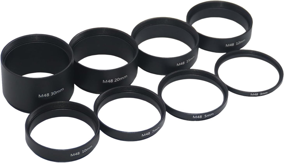 8PCS M48x0.75 Set,M48 3mm 5mm 7mm 10mm 12mm 15mm 20mm 30mm Telescope Extension Tube Extension Tube Kit Length Extending