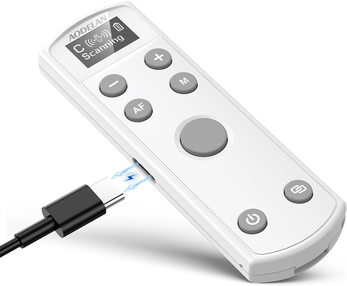 for Canon Wireless Camera Remote Control - Aodelan Rechargeable Shutter Release with OLED Screen for R3/ R10/ M50/ EOS M6 Mark II/R/RP /90D /6D Mark II /R5/T7i/G7 X Mark III;Replaces BR-E1 (White)