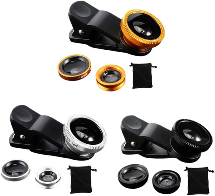 Phone Fisheye Lens 3in1 Wide Angle Fish Eye Macro Lenses Clip-on Universal Lens Black Lens Attachments