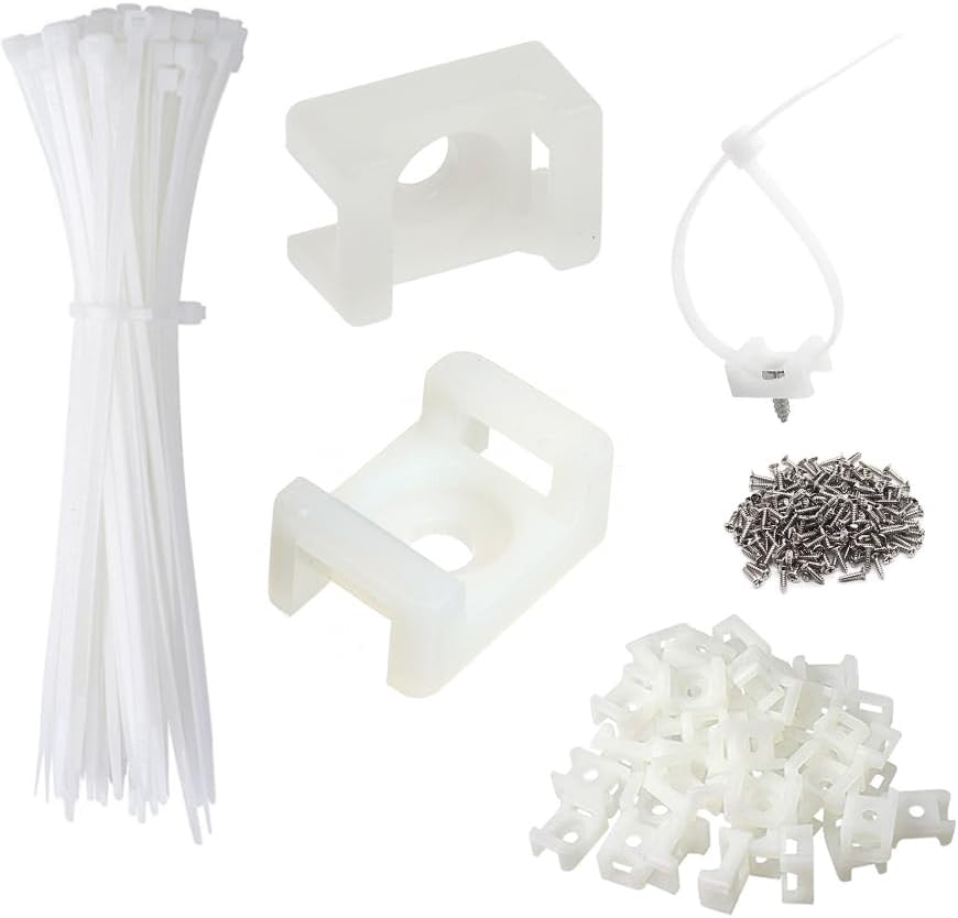 60 Set 8" Cable Zip Tie Mounts Kit - Wire Cable Clips Organizer Holders with Cable Ties, Saddle Type Mounts Base