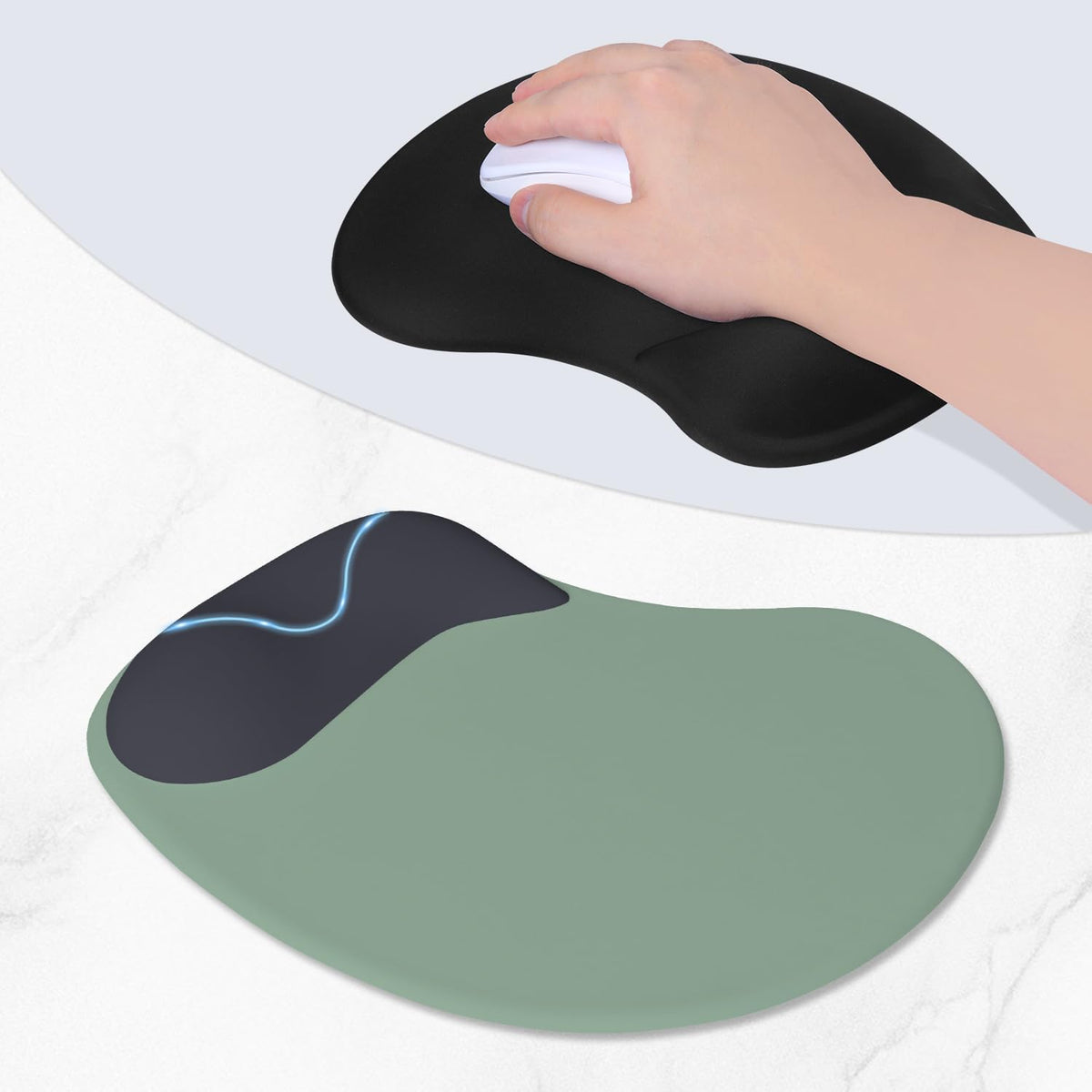 ITNRSIIET Ergonomic Mouse Pad, Cushioned Gel Wrist Rest, Non-Slip Base, Smooth Surface, Compatible with All Mice for Office & Gaming, Desk Accessory, 9.5 x 8.2 inch, Black Gray Gradient
