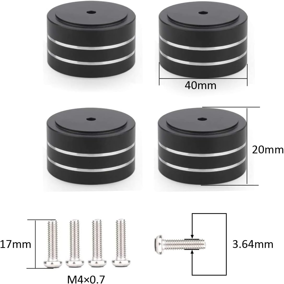 Tertullus 4 Pcs HiFi Speaker Isolation Feet 40x20mm Aluminum Speaker Spike Pad for Turntable, Subwoofers, Amplifier, HiFi Devices, Dac, Recorder, Cd (Black)