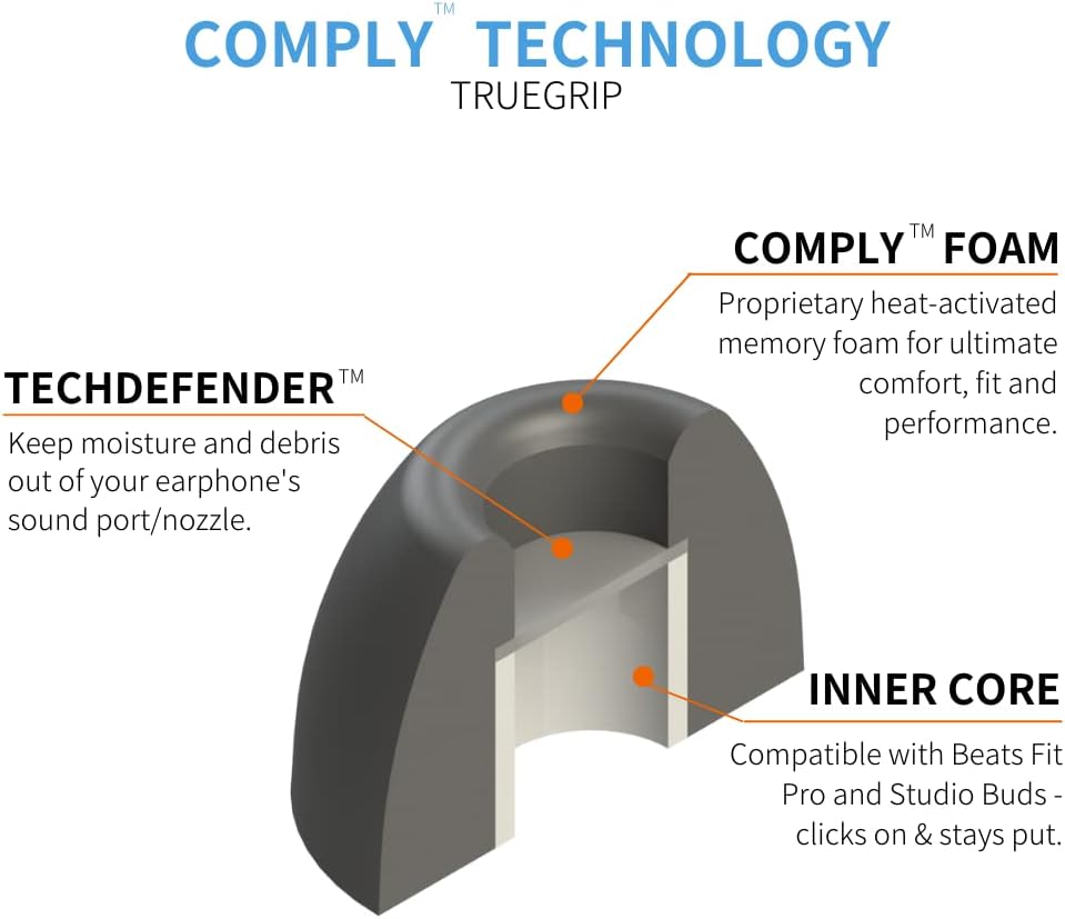 Comply Memory Foam Replacement Earbud Tips for Beats Fit Pro & Beats Studio Buds | Ultimate Comfort, Secure Fit, Superior Noise Isolation | Black (S/M/L) (3 Pairs)