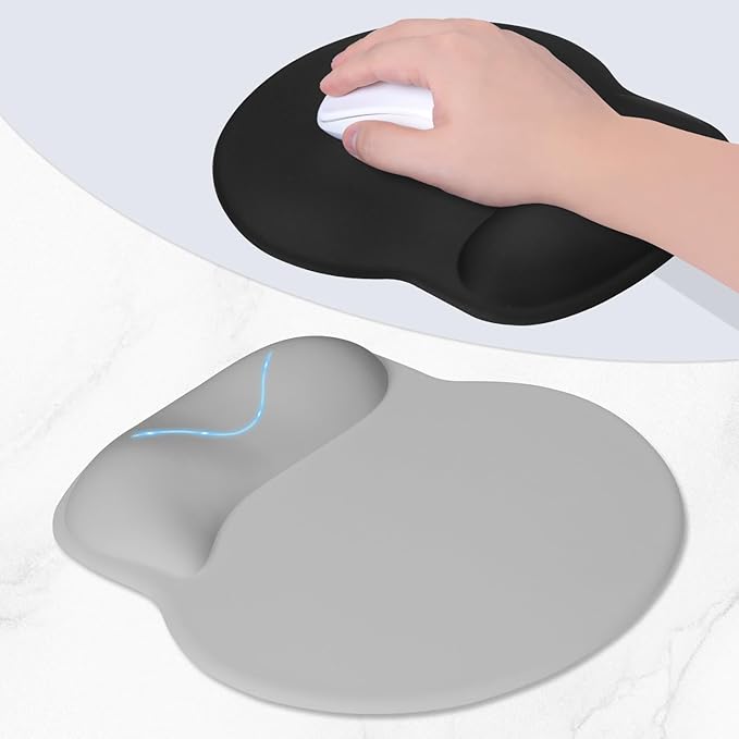 ITNRSIIET Ergonomic Mouse Pad with Wider Memory Foam Wrist Rest +17% - Curved Cushion Reduces Pressure 20%, Pain Relief, Non-Slip, Smooth, Cute Colors, 9.85 x 9 in, Space Gray