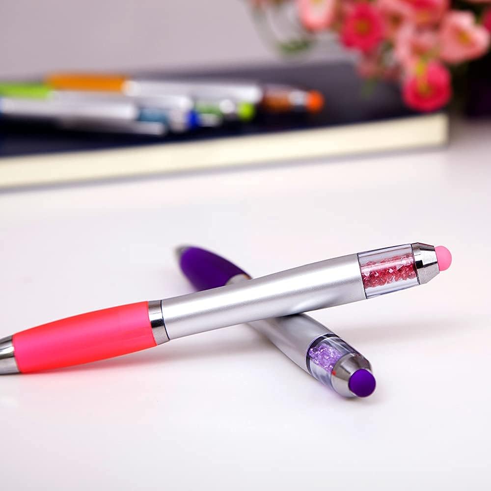 Stylus Pens 2-in-1 Ballpoint Pen 1.0mm Medium Point Pens with Crystals for Women Black Ink Pen with Stylus Ball Point Pen with Comfort Grip for The iPad, 10-Count