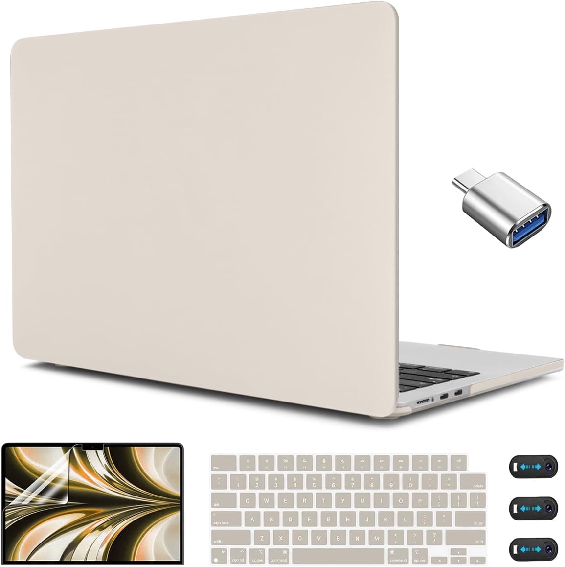 CISSOOK Compatible with MacBook Air 13.6 inch Case 2025 2024 2023 2022 Release M4 M3 M2 Chip, Plastic Hard Shell Case & Keyboard Cover for MacBook Air 13 A3240 A3113 A2681, Beige