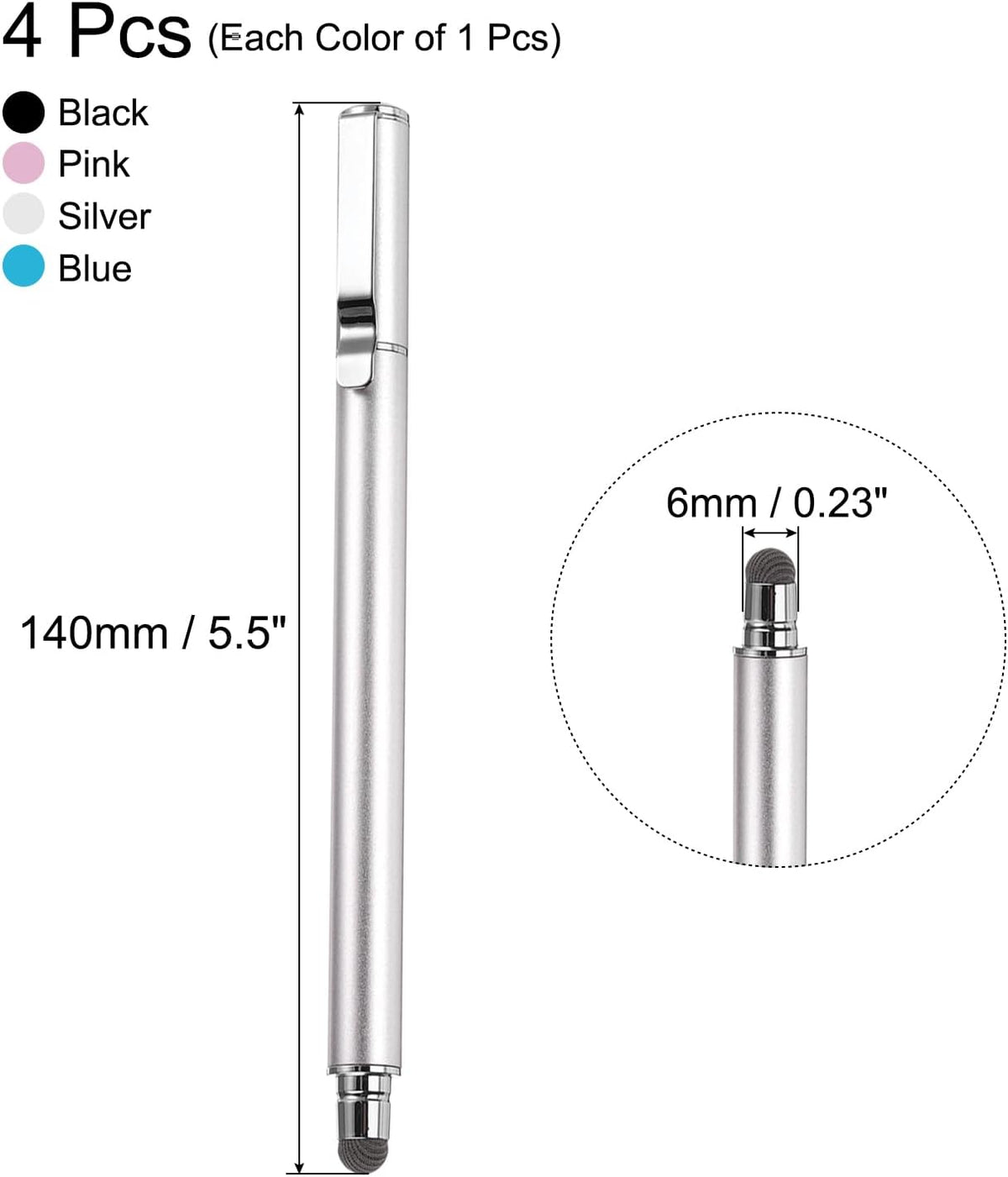 MECCANIXITY 4pcs Stylus Pens for Touch Screens Universal Capacitive Stylus Pencil Sensitivity for Phone Tablet Touch Screen Device,Black Pink Silver Blue