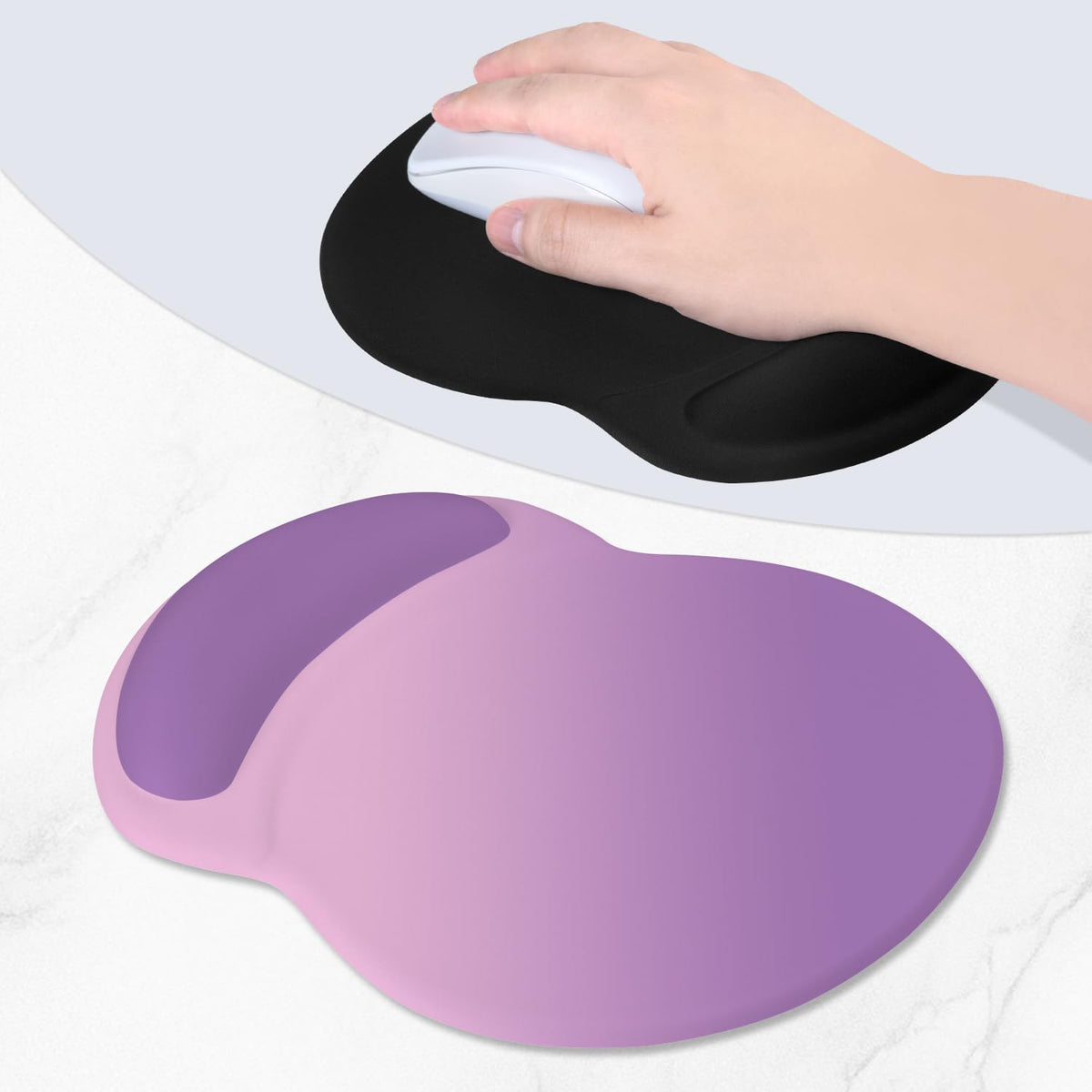 ITNRSIIET Ergonomic Mouse Pad with Comfort Gel Wrist Rest, Non-Slip PU Base, Smooth Textured Surface, Reduces Hand Fatigue & Wrist Pain, 8.7 x 7.2 Inch for Office Gaming Home, Purple Pink Gradient