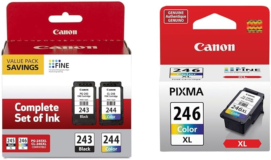 Canon PG-243/ CL-244 Ink Multi Pack, Compatible to TR4520, MX492, MG2520, MG2922, TS302 and TS202 & CL-246 XL Color Ink Cartridge Compatible to Printer iP2820, MG2420, MG2924, MG2920, MX492