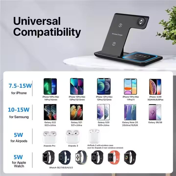 2025 Traveling Portable Wireless 3-in-1 Charger for iPhone 16/15/14/13/12/11, Apple Watch 10/9/8/7/6/5/4/3/2/SE/Ultra/Ultra 2, AirPods 2/3/4/Pro – Compact & Stylish Black Dock.