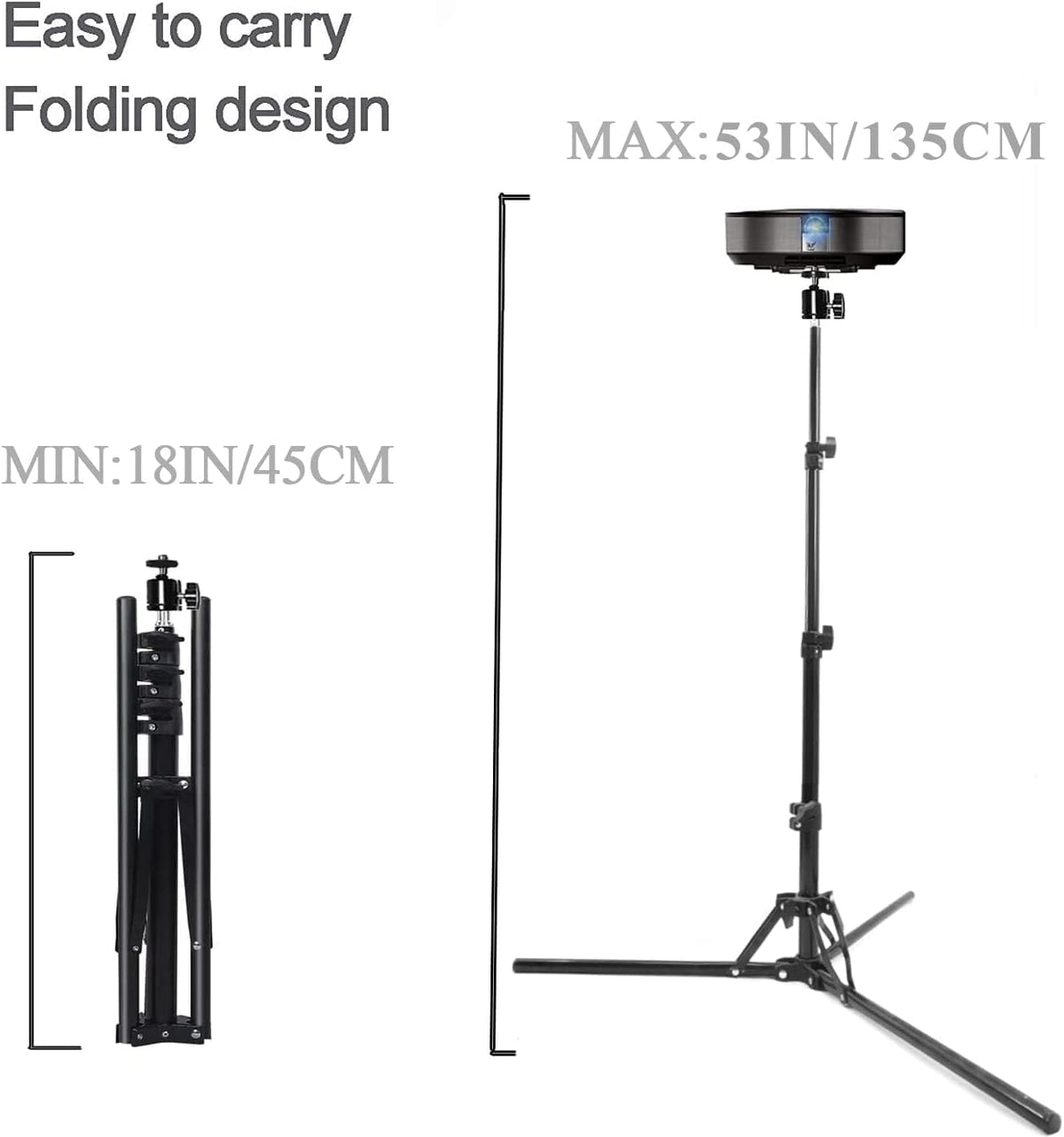 Coret 360 26-60in Mini Projector Stand, Portable Camera Holder with Rotatable Head, Adjustable Height