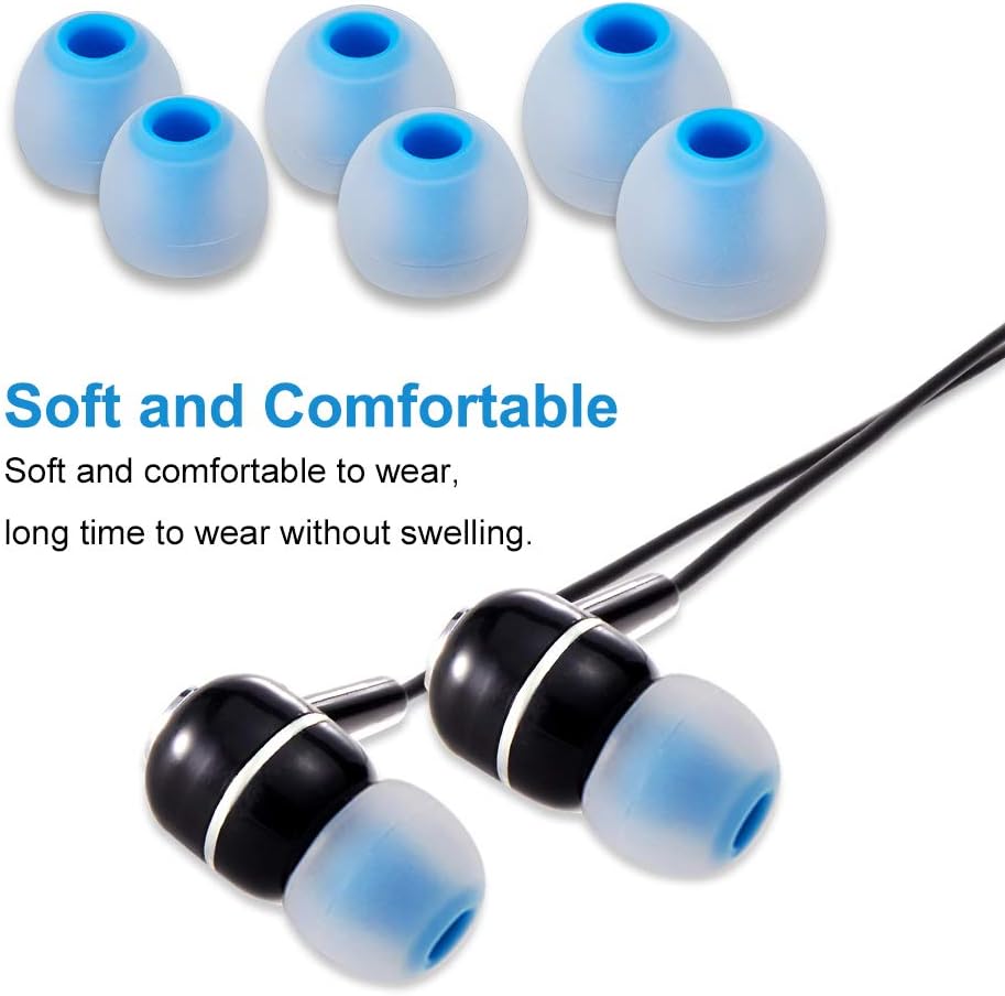 Earbud Tips Soft Silicone Earbuds Replacement Tips Fit for in-Ear Headphones(Inner Hole from 3.8mm - 4.2mm Earphones) 9 Pairs S/M/L,Transparent Blue