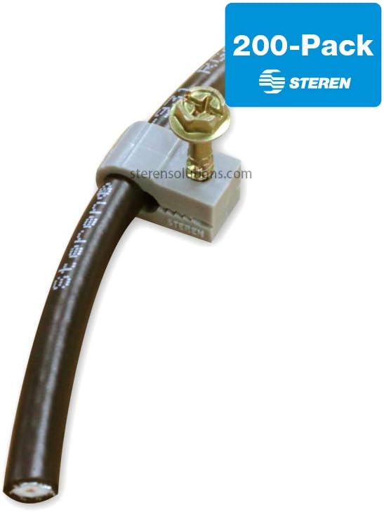 STEREN Coaxial Cable Clips - Cable Holder - Wire Clips - Siding Clips for Hanging - Cord Holder for Desk - Cable Clamps (Gray, 200 Count - Single Screw)