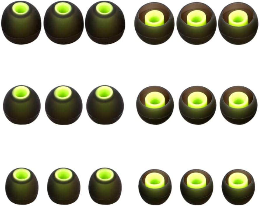 Earbuds Replacement Tips Silicone Earbud Tips Ear Gels Fit for Inner Hole from 3.8mm - 5.1mm Earphones 9 Pairs S/M/L Black-Green