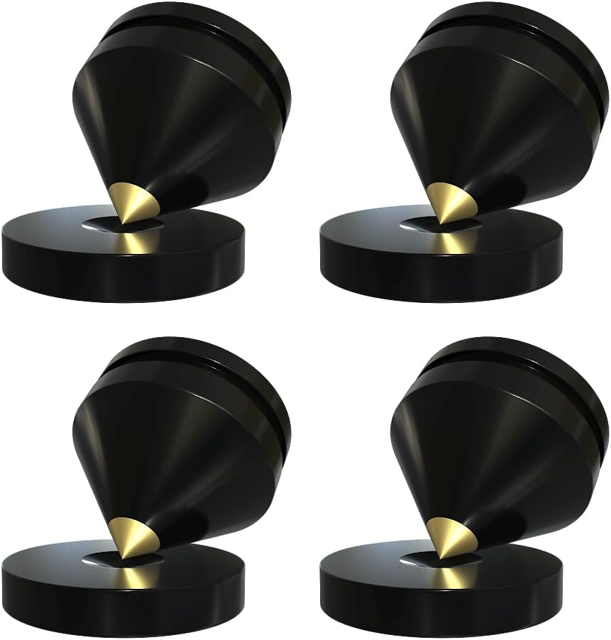 4Pcs Speaker Isolation Spikes Floor Protectors Shockproof Speaker Isolation Spikes with Base Pad for Speaker,Subwoofer,Amplifier,Turntable,Recorder CD DAC with 3m Adhesive (Black)