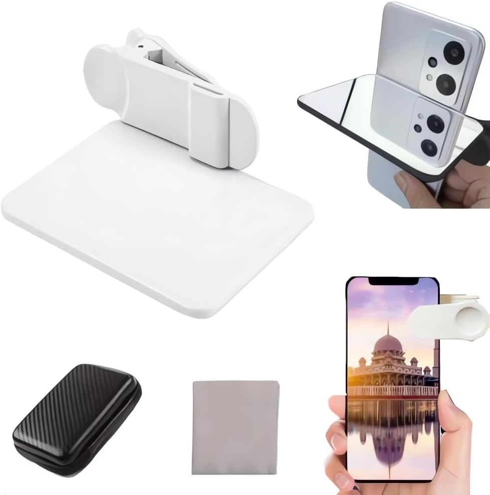 2024 Smartphone Camera Mirror Reflection Clip Kit -【New Version】 Smartphone Selfie Reflector, Adjustable Mobile Phone Reflection Camera Clip, Mirror Reflection Phone Clip for All Phones (1PC-White)