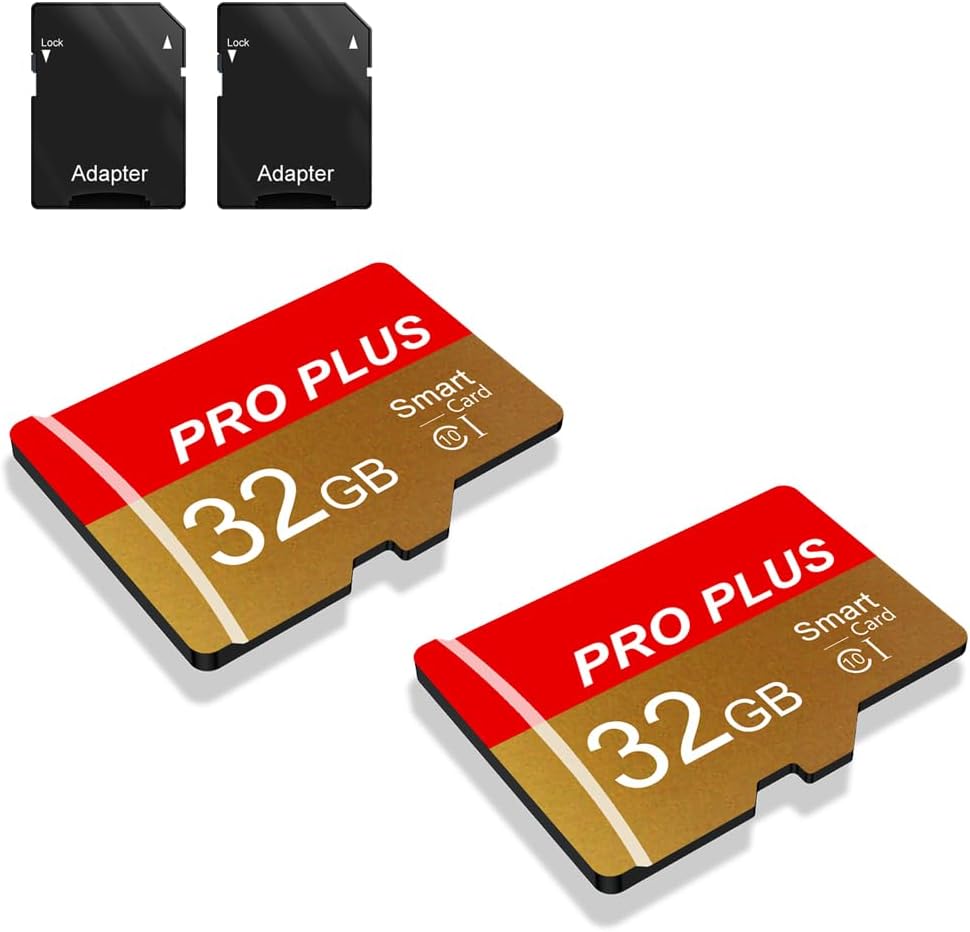 2 Pack TF Card 32GB with Adapter, High Speed Memory Card, UHS-I C10 A1 Memory TF Card for Tablet/Mobile Phone/Camera/Car Audio/Game Console (TF162 Red Gold 32GB)