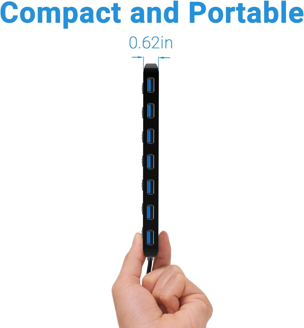 atolla 7-Port USB 3.0 Hub Splitter, USB Extender Ultra Slim Data USB Hub with Individual Power Switch and LEDs