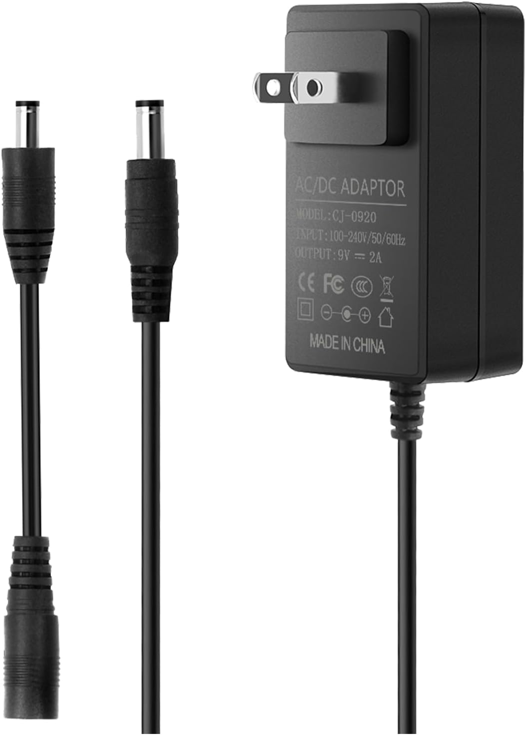 Gilivier 9V 2A 100-240V 9 2000mA 1500mA 1000mA 800mA 500mA 18W 5.5x2.5mm/2.1mm DC Power Supply AC Adapter with Polarity