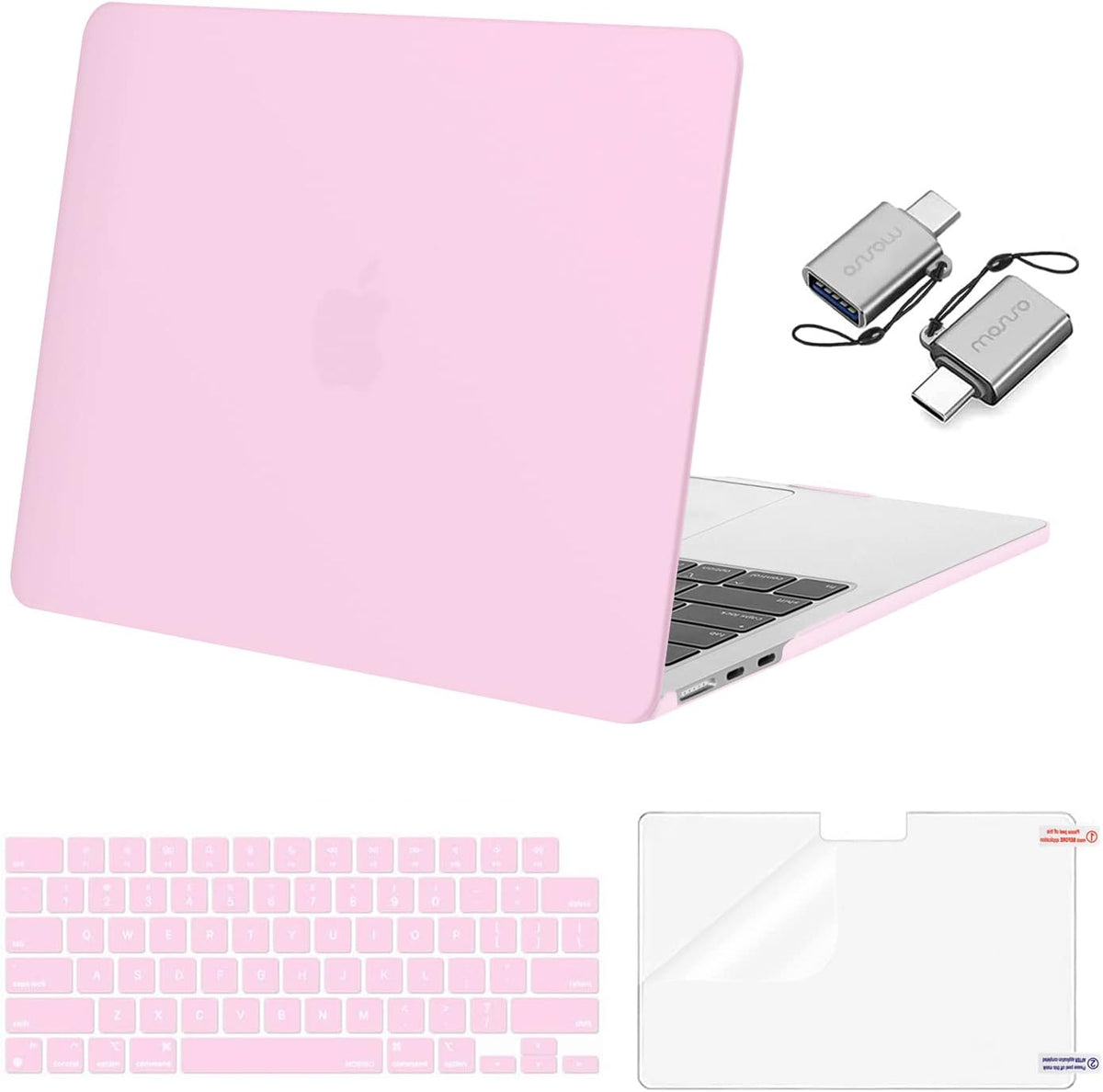 MOSISO Compatible with MacBook Air 13 inch Case 2025 2024 2023 2022 M4 A3240 M3 A3113 M2 A2681, Plastic Hard Shell&Keyboard Cover&Screen Film&Type C for MacBook Air 13.6 inch Case, Dusty Pink