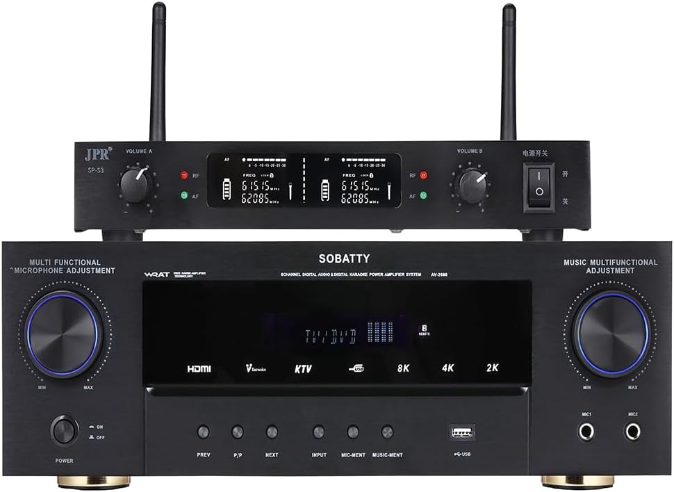 Stereo Receivers, 5.1 Channel Audio Amplifier with Bluetooth,8K Ultra HD, Optical/Coaxial USB, Subwoofer Output & Wireless Mics, Home Theater Amplifier System, for Theater Speakers