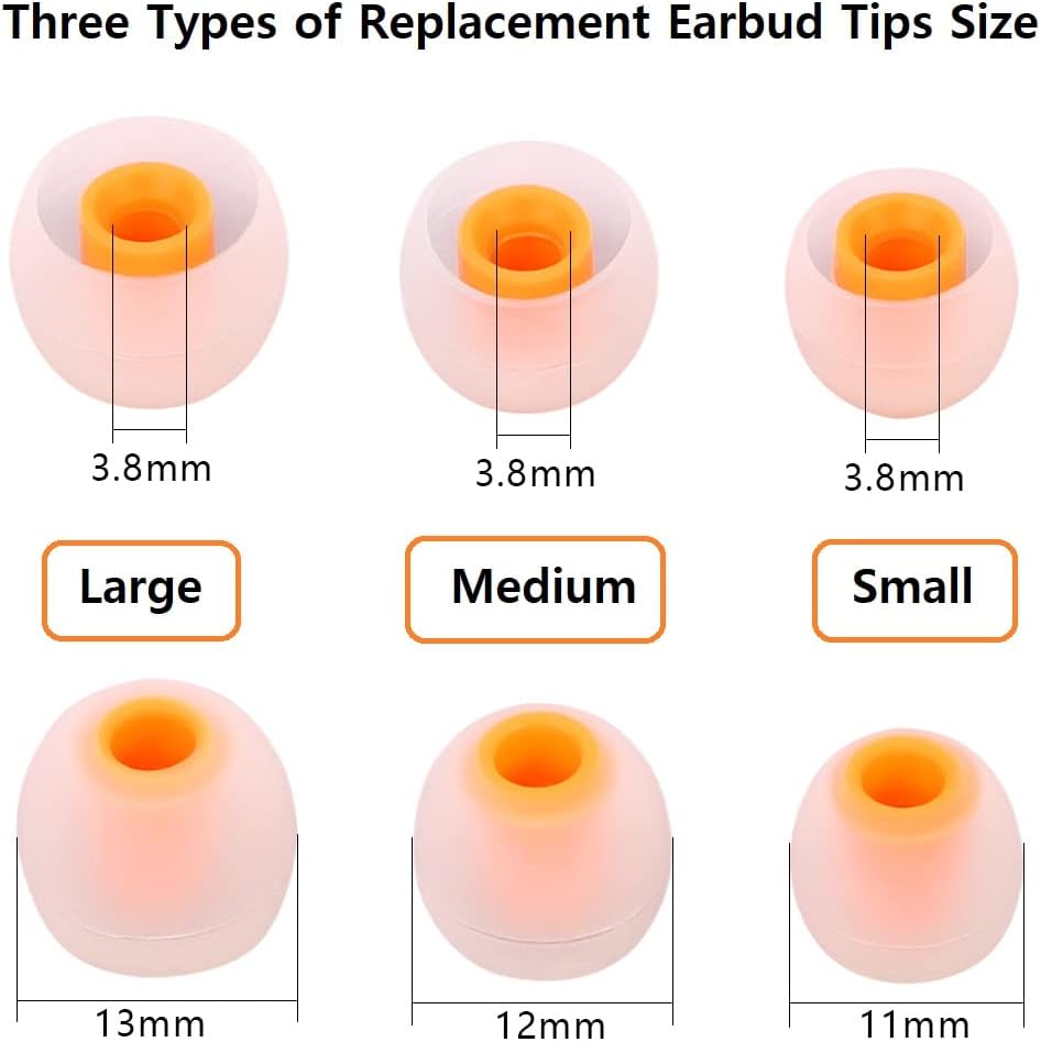 Silicone Earbud Tips Replacement (S/M/L) - Fit for Inner Hole 3.8mm-5.1mm - 9 Pairs - Headphone Ear Tips - Yellow, Orange, Green