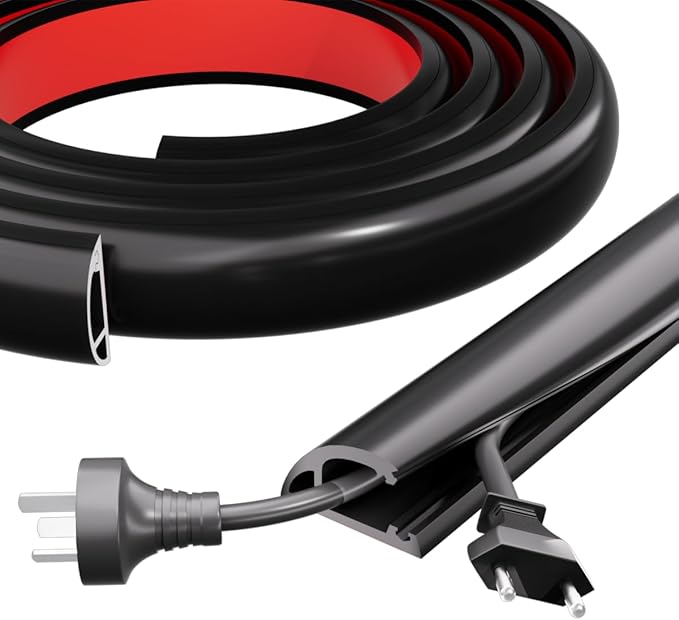 Kneelisa 4FT Side-Open Extension Cord Covers for Wires on Floor,Silicone Power Cable Protector Cord Hider Management Strip,Hide Electric Wire on Carpet,Chord Runner Protective Safety,Black