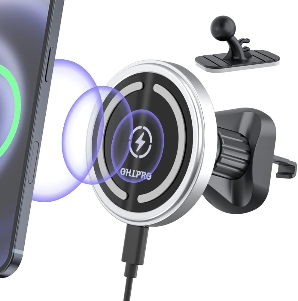 Magnetic Wireless Car Charger Compatible with MagSafe Car Charger Mount, 360° Adjustable Auto Alignment Air Vent Mount for iPhone 13/13 Pro/13 Pro Max/13 Mini/iPhone 12/12 Pro/12 Pro Max,(Silver)