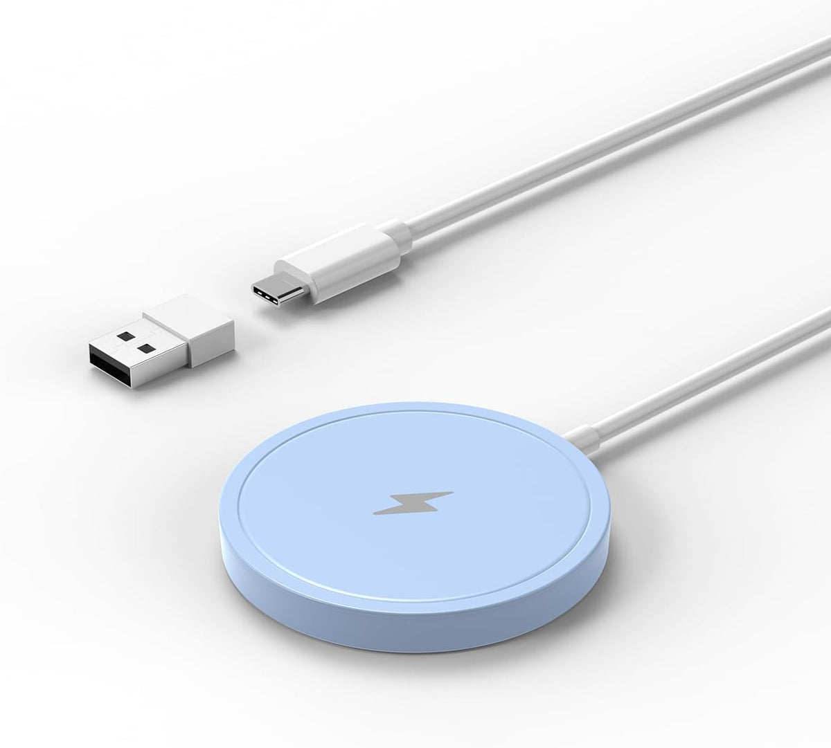 Magnetic Wireless Charger for iPhone 15W Wireless Charger Fast Mag Safe Wireless Charging Stand Pad Compatible for iPhone 16/16 Pro/Pro Max/15/14/13/12/Pro with Wall Charger for USB-A Converter, Blue
