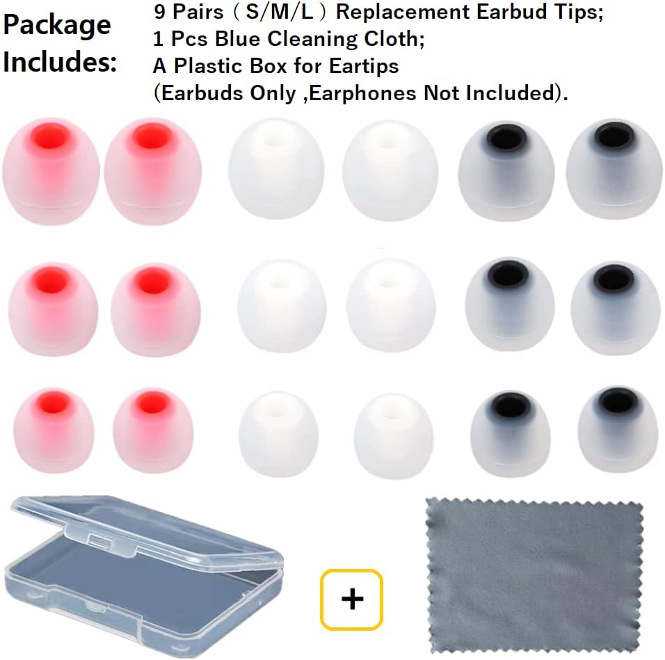 Earbud Silicone Ear Tips Replacement Earbuds Gels for Popular In-Ear Headphones Other Inner Hole 3.8mm - 5.1mm 9 Pairs S/M/L