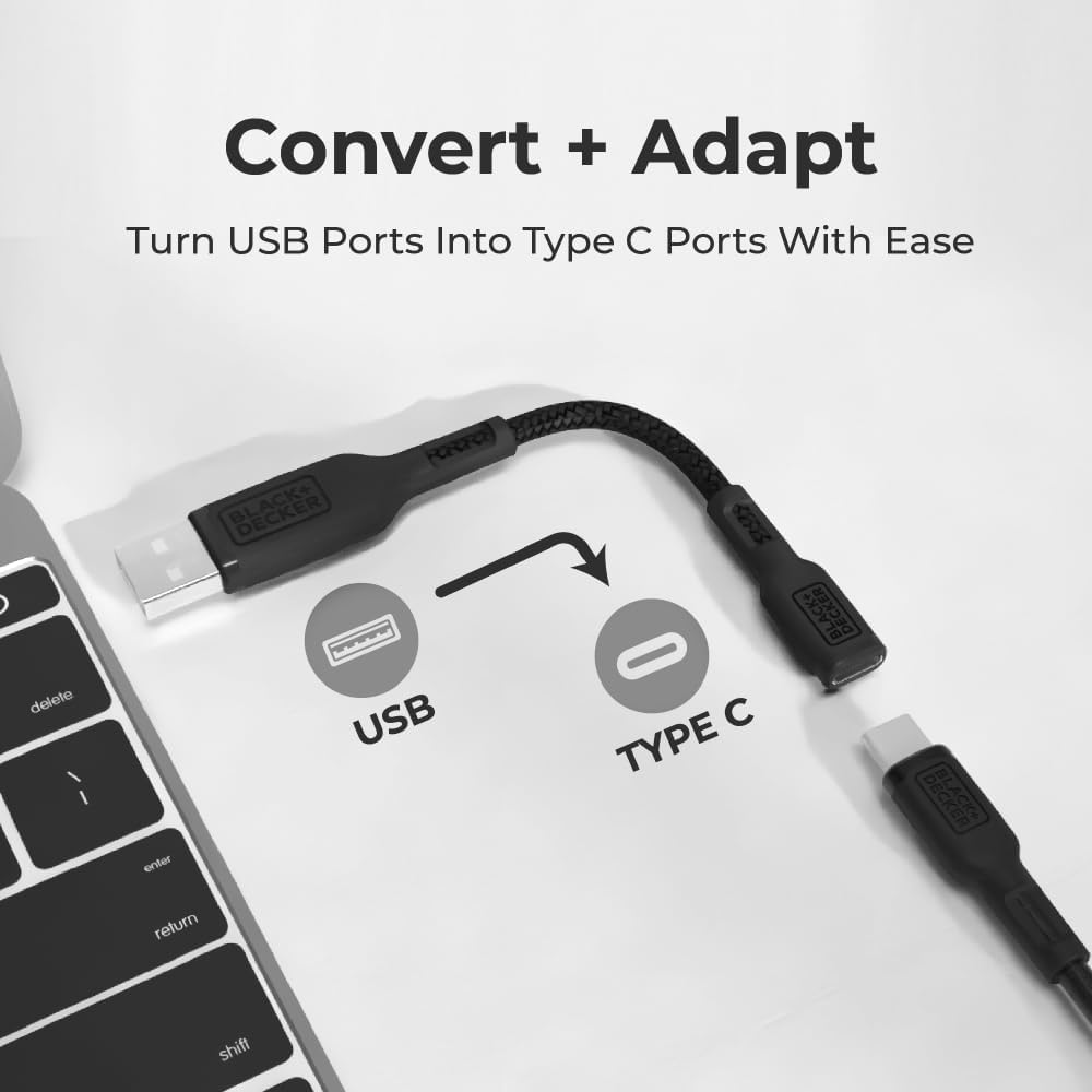 BLACK+DECKER USB C to USB Adapter [2 Pack], Type C Female to USBA Male OTG Cable USBA to USBC Adapter Apple Compatible with MacBook Pro/Air, iPhone 16/15 Series, Samsung Galaxy S24/S23/S22, Black