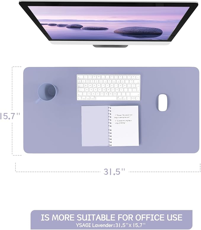 YSAGi Non-Slip Leather Desk Pad, Waterproof Laptop Computer Desk Keyboard Mat, Table Protector Blotter Mat, Large Mouse Pad for Office/Work/Home/Decor(Lavender, 31.5" x 15.7")