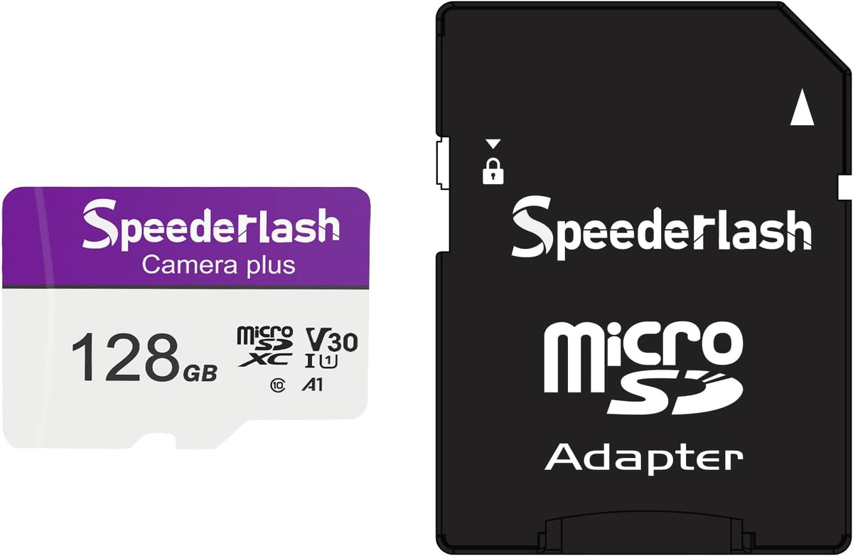 Micro SDXC Memory Card 128GB-Speederlash Camera Plus TF Card with Adapter, Up to 90MB/s Read Speed, 4K UHD&5K Video Support, U1, V30, A1 Rated, Waterproof, for Security Camera, Dashcam