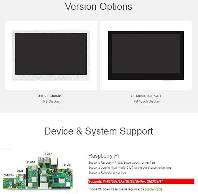 waveshare 4.3inch DSI Display 800 x 480 IPS Screen Compatible with Raspberry Pi 4B/3B+/3A+/3B/2B/B+/A+ Compute Module3/3+/Compute Module 4 (No Touch)