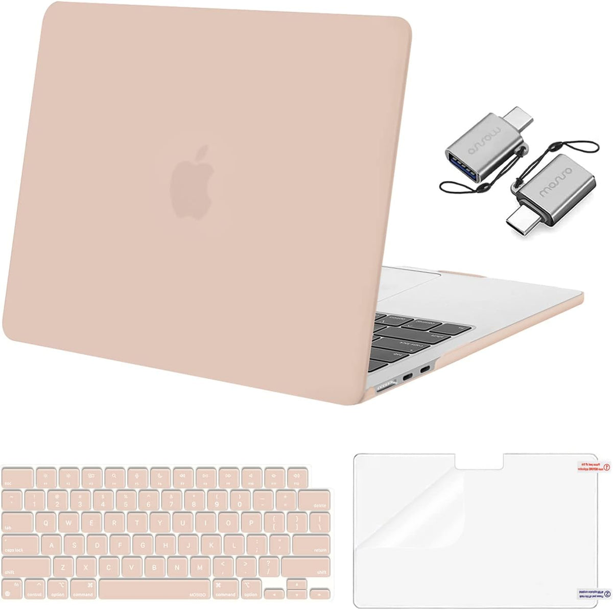 MOSISO Compatible with MacBook Air 13 inch Case 2025 2024 2023 2022 M4 A3240 M3 A3113 M2 A2681, Plastic Hard Shell&Keyboard Cover&Screen Film&Type C for MacBook Air 13.6 inch Case, Camel