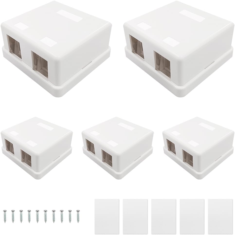 Keystone Jack Surface Desk Mount/Wall Mount Box,2-Port,5-Pack White
