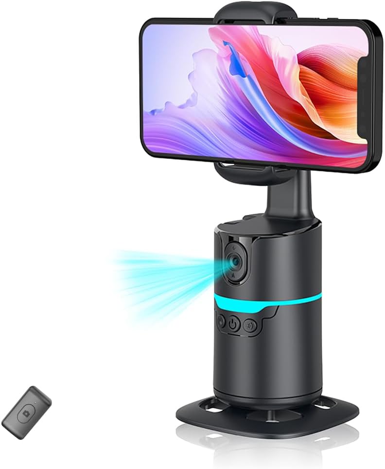Auto Face Tracking Phone Holder,No App Required,360° Rotation Phone Camera Stand with Remote and Gesture Control, Smart Shooting Stand for Vlog/TIK Tok Live Streaming YouTube Video Record